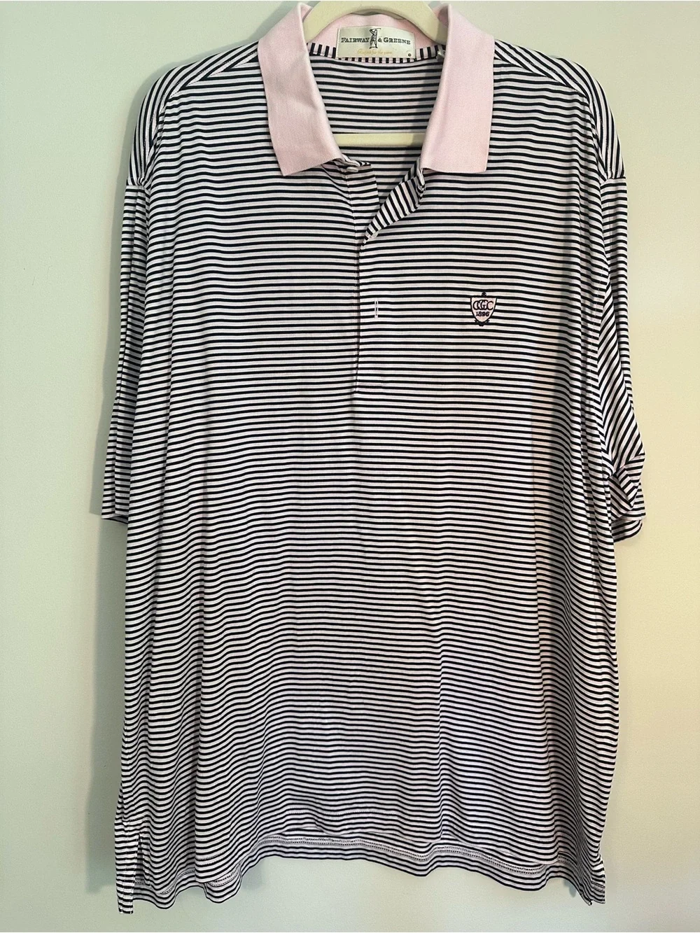 Fairway & Greene Men’s Golf Polo Pink & Navy Stripe Size XL Preppy Quiet Luxury